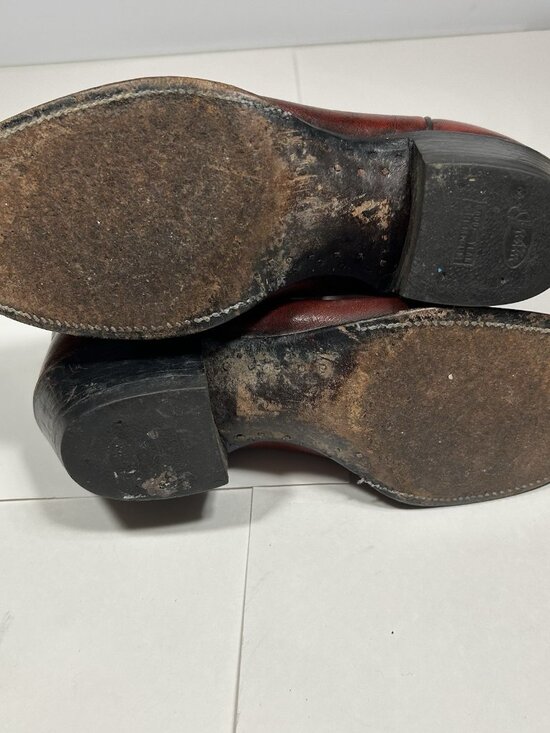 VTG JUSTIN BURGUNDY RED LEATHER ROUND TOE COWBOY BOOTS #j 6728 MEN SZ 8.5 D USA main image 7